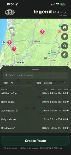 Legend Maps — discovering nearby driving tracks with search and filters